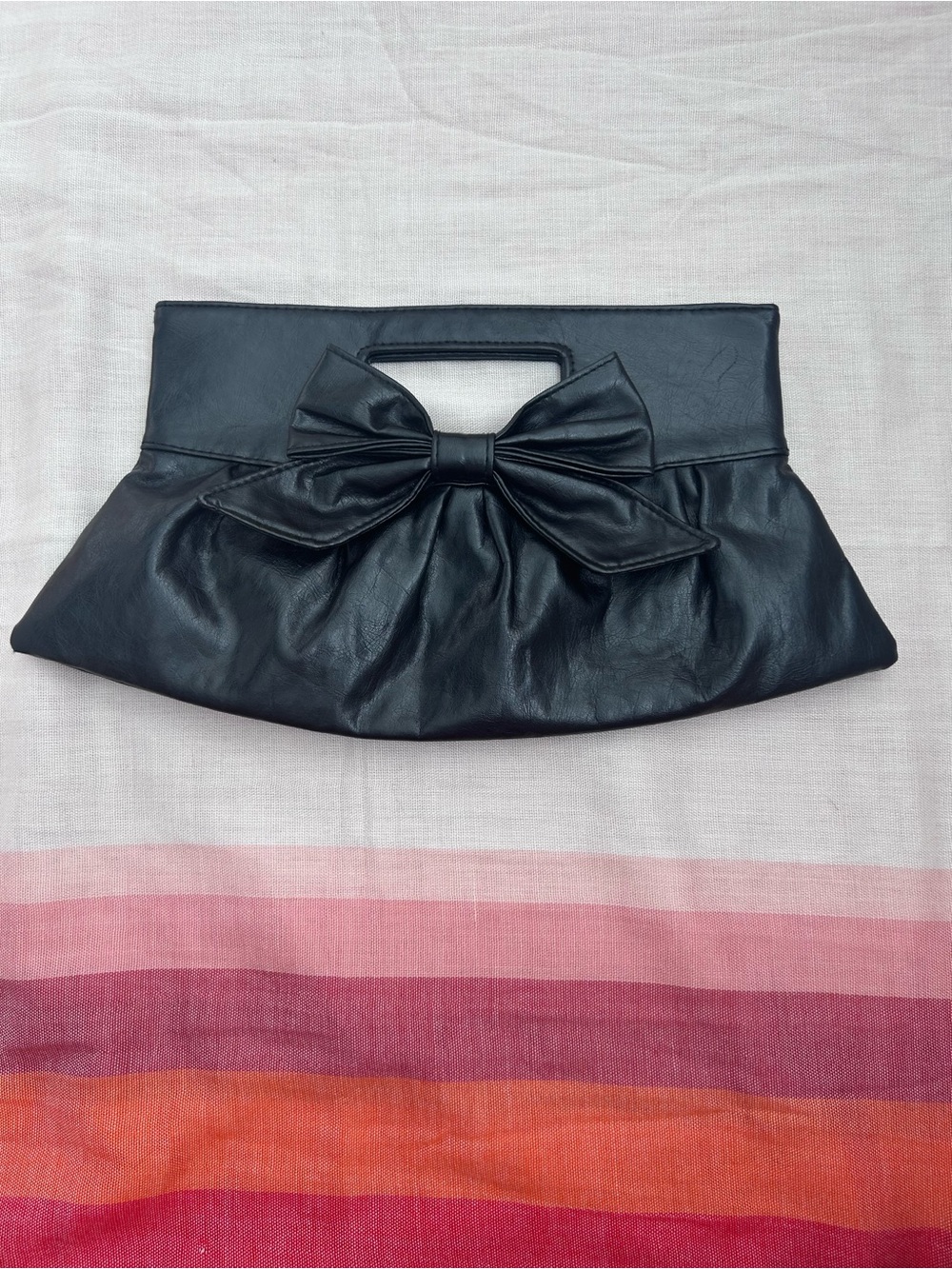 Black Faux Leather Bow Clutch Handbag